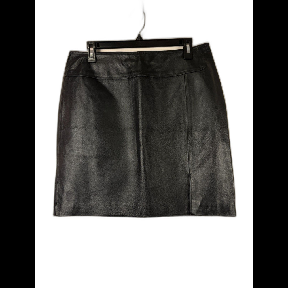 Vintage Newport News Black Genuine Leather Skirt Size 12 Lined Classic Grunge